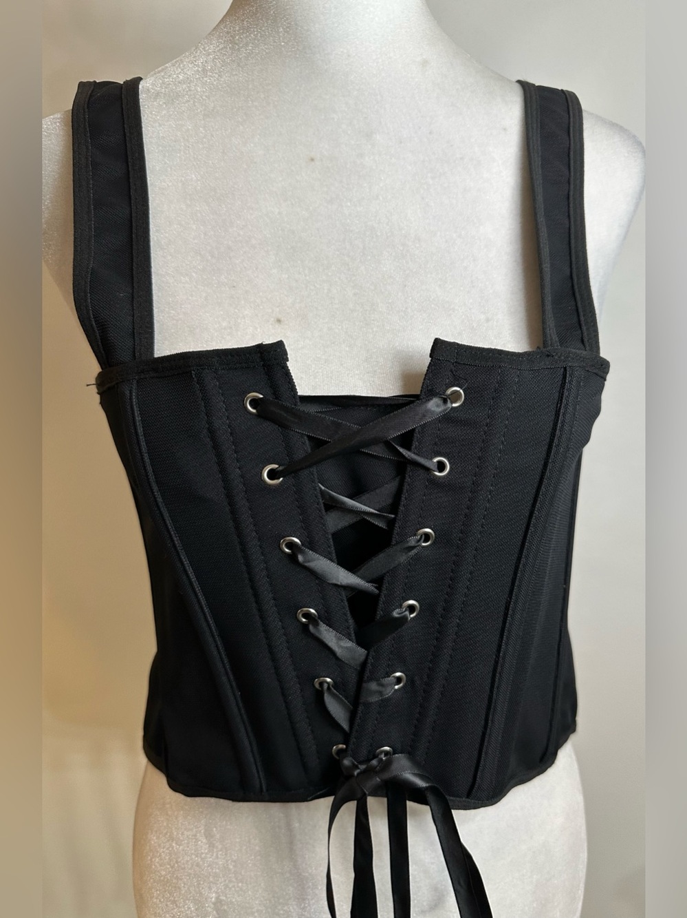 Black Lace-Up Corset Top w/Hook & Eye - Size S